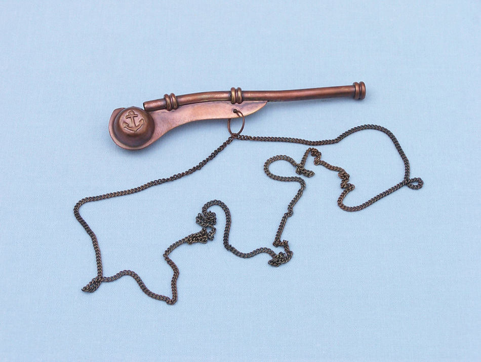 Boatswain (Bosun) Whistle With Rosewood Box, Antique Copper, 5"