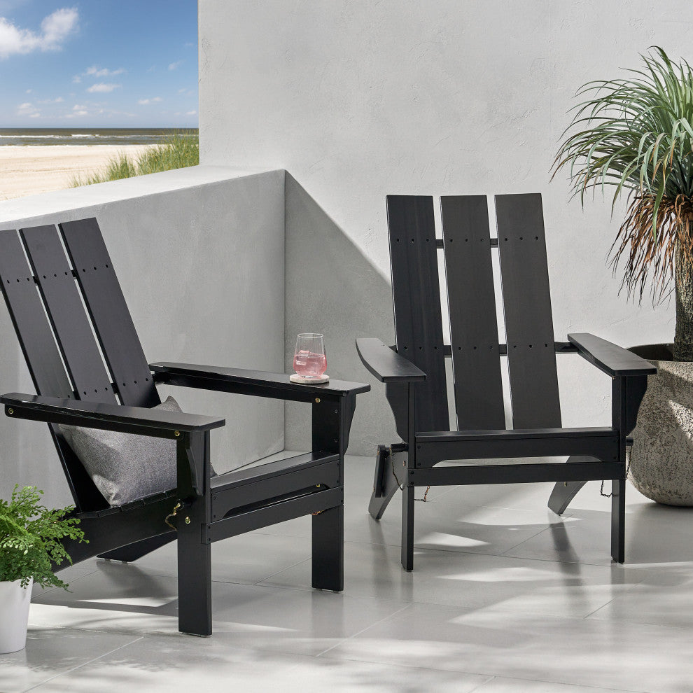 Gurekam Outdoor Foldable Adirondack Chairs, Set of 2, Black