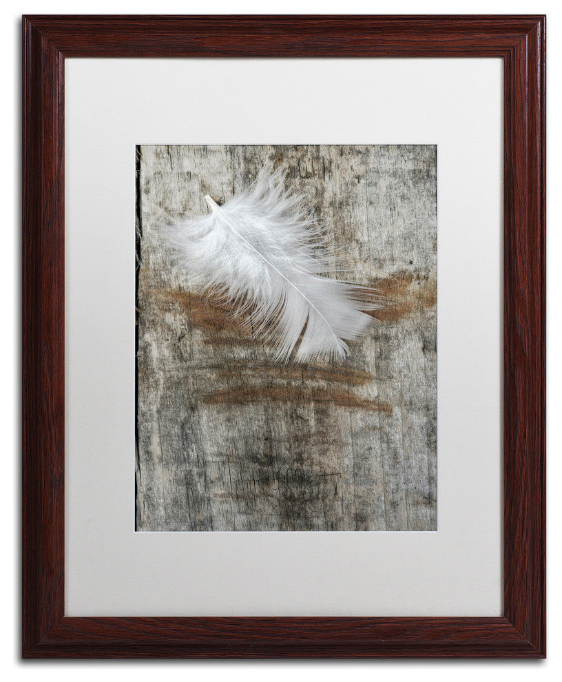 Cora Niele 'White Feather on Wood' Matted Framed Art