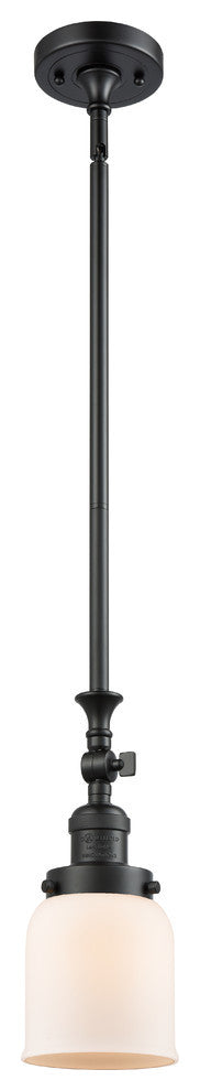 1-Light Small Bell 5" Pendant, Matte Black, Glass: Matte White Cased
