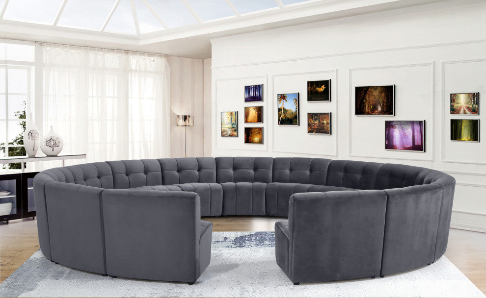 Limitless Velvet Upholstered 15-Piece Modular Sectional, Gray