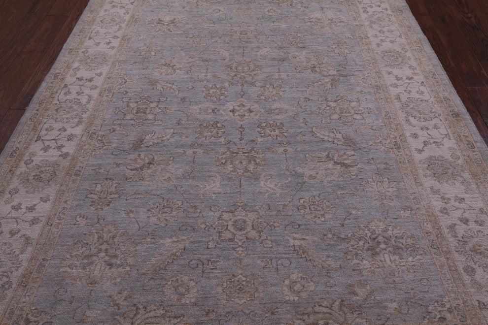 6' 3" X 8' 9" Handmade Peshawar White Wash Wool Rug Q9532