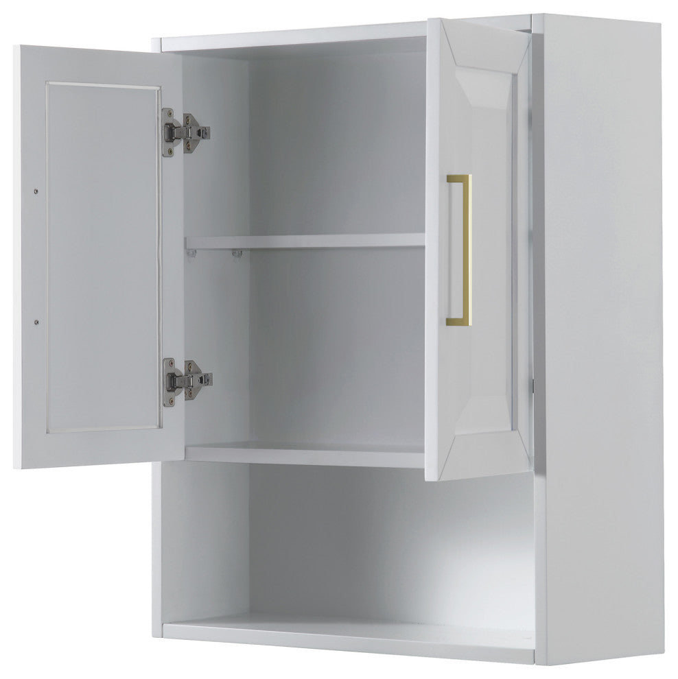 Daria Bathroom Wall-Mounted Storage Cabinet, White With Brushed Gold Trim