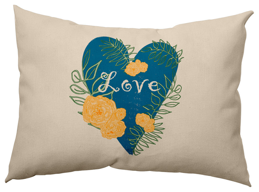 Love And Roses Decorative Throw Pillow, Teal, 14"x20"
