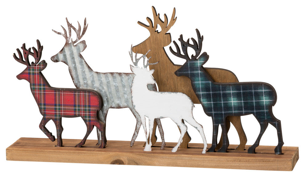 18"L Galvanized Metal/Wooden Reindeer Table Decor