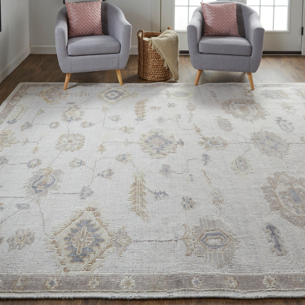 Weave & Wander Tierney Eco Friendly PET Oushak Rug, Warm Gray/Ivory Cream, 8' X