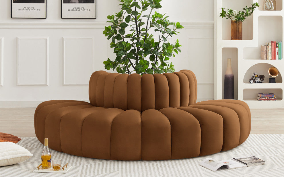 Arc Upholstered Outward Curved Modular Sectional, Saddle, 4-Piece: Reverse Corner (4), Velvet