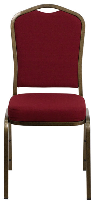 HERCULES Crown Back Stacking Banquet Chair, Burgundy Fabric, Gold Vein Frame