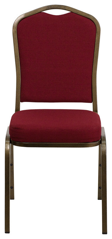 HERCULES Crown Back Stacking Banquet Chair, Burgundy Fabric, Gold Vein Frame