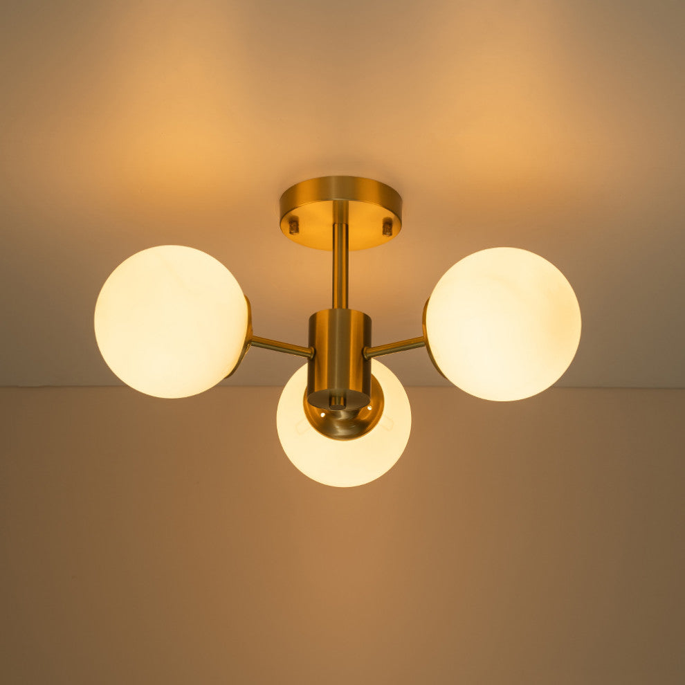 Mid-Century Modern 3-Light Sputnik Glass Globe Semi Flush Mount