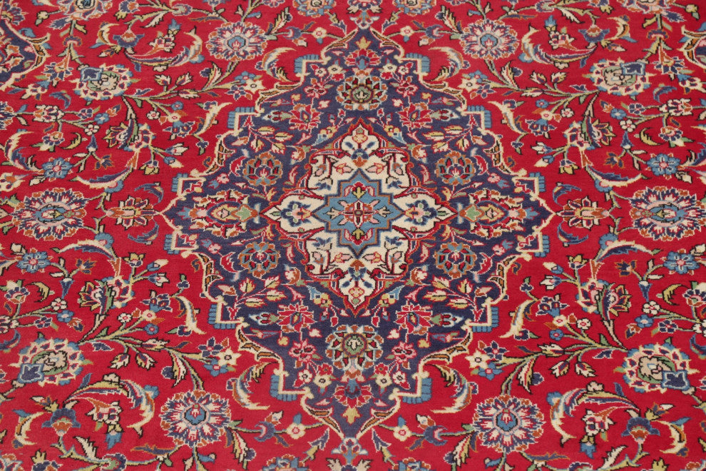 Consigned, Oriental Persian Handmade Vintage-Style Low Pile Area Rug, Red, 10x13