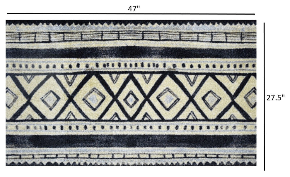 2' x 4' Black and Gray Modern Tribal Washable Floor Mat
