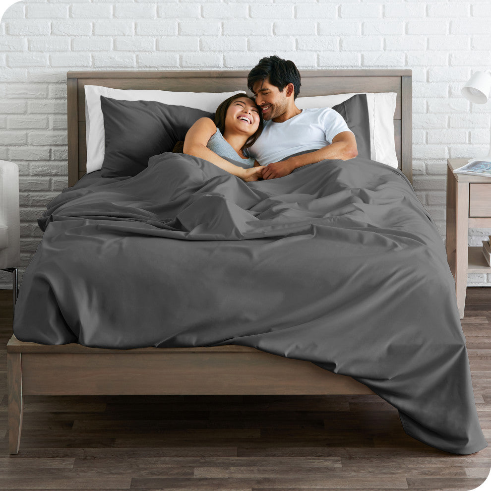 Bare Home Microfiber Flat / Top Sheet, Gray, Queen