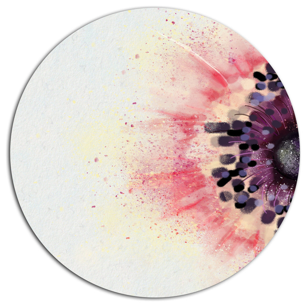 Pink Purple Abstract Flower Sketch, Floral Disc Metal Artwork, 11"