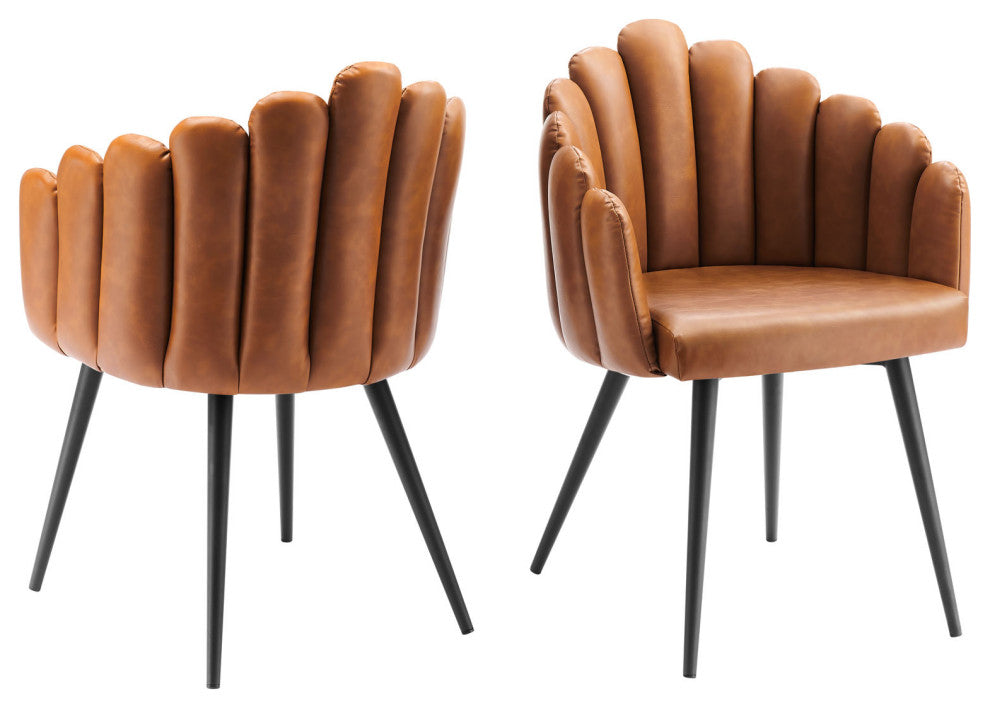 Dining Chair, Set of 2, Tan Black, Vegan Leather, Modern, Bistro Hospitality