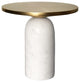 Benzara UPT-272904 Accent End Table With Cylindrical Marble Base, Brass, White