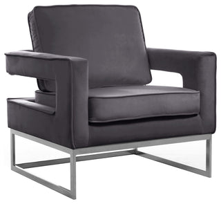 Noah Velvet Upholstered Accent Chair, Gray, Chrome Base