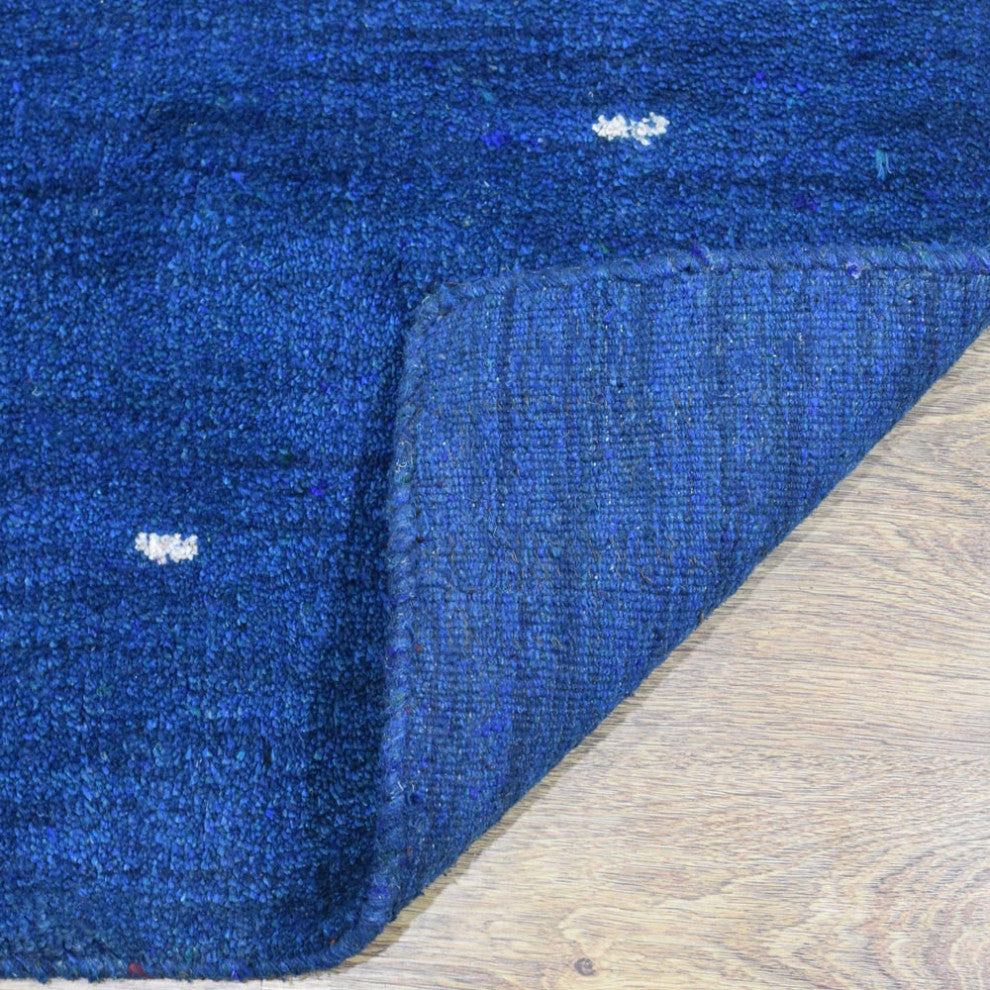 Hand Knotted Loom Silk Mix Area Rug Contemporary Blue