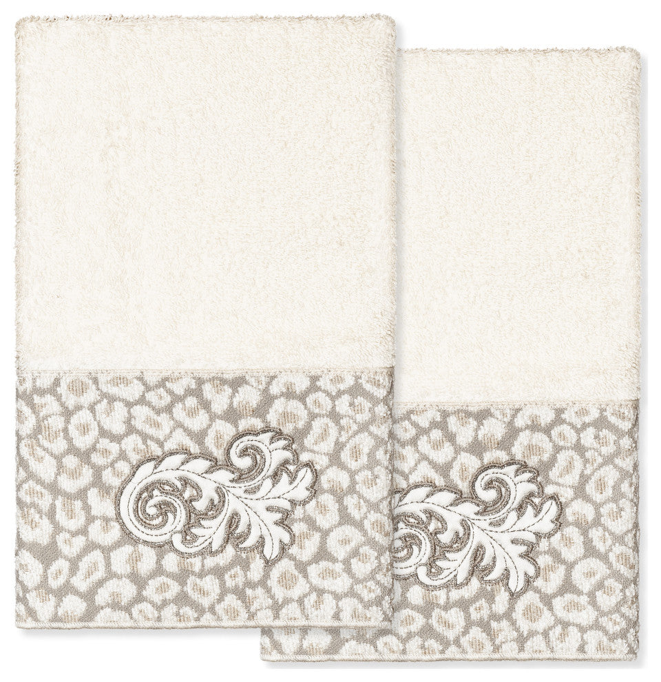 Linum Home Turkish Cotton April 2-Piece Embellished Hand Towel Set, Cream