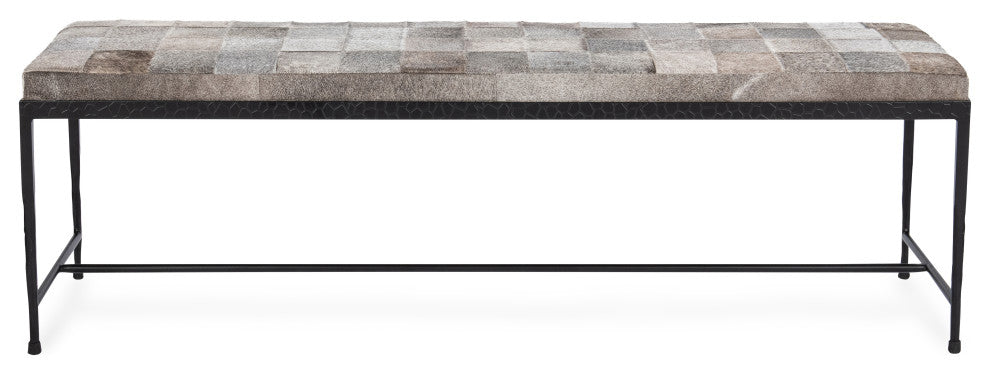 Achen Leather Hide Ottoman Bench by Kosas Home , Gray, 60"