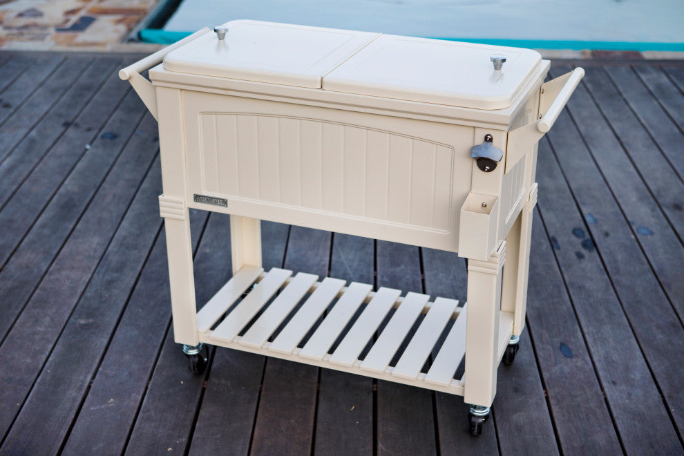 Permasteel 80 Quart Portable Rolling Patio Cooler, Cream