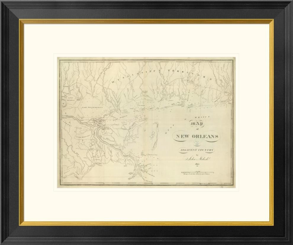 "Map of New Orleans and Adjacent Country, 1824"  by John Melish, 26x22"