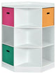 Corner Bookcase, Triangle Center Shelves & 6 Open Cubbies With 3 Baskets, White
