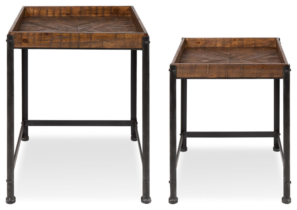 Marsh Wood And Metal Accent Table Set, Rustic Brown 2 Piece