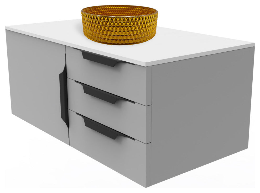 Wildsee Floating Vanity Set With Tempered Clear Glass Sink, Gold, 36", Gray