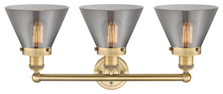 Edison Large Cone-3 Lt 25"Bath Vanity Lt-Brushed Brass Finish-Plated Smoke Shade