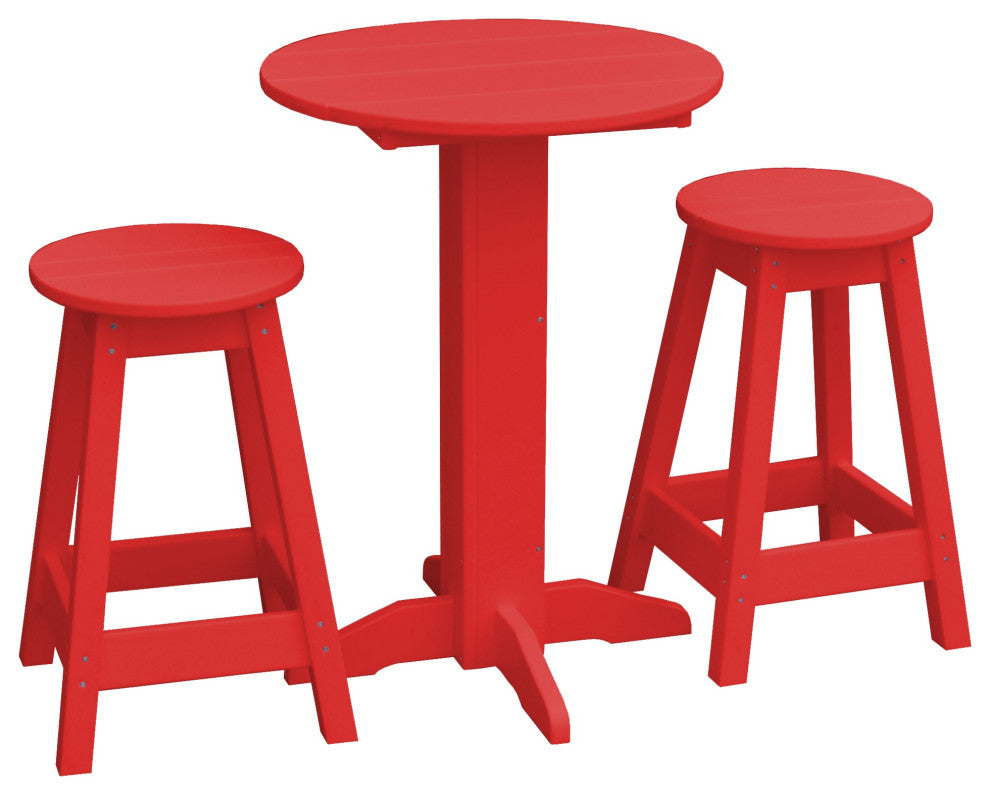 Poly Lumber Bistro Set, Bright Red, Round