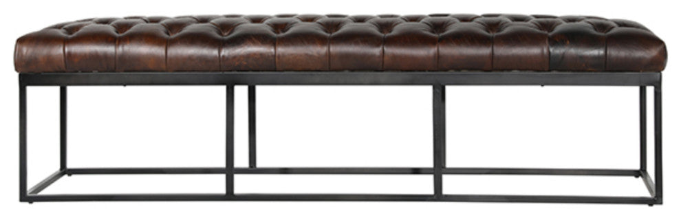 Tufted Leather and Iron Bench