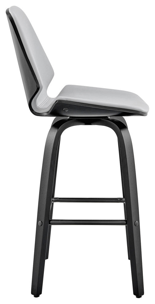 26" Gray Faux Leather Swivel Seat Wooden Bar Stool