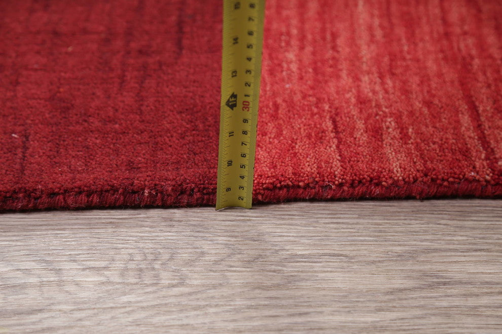 Gabbeh Striped Pattern Hand-Knotted Indian Oriental Rug, Red, 9'11"X8'2"