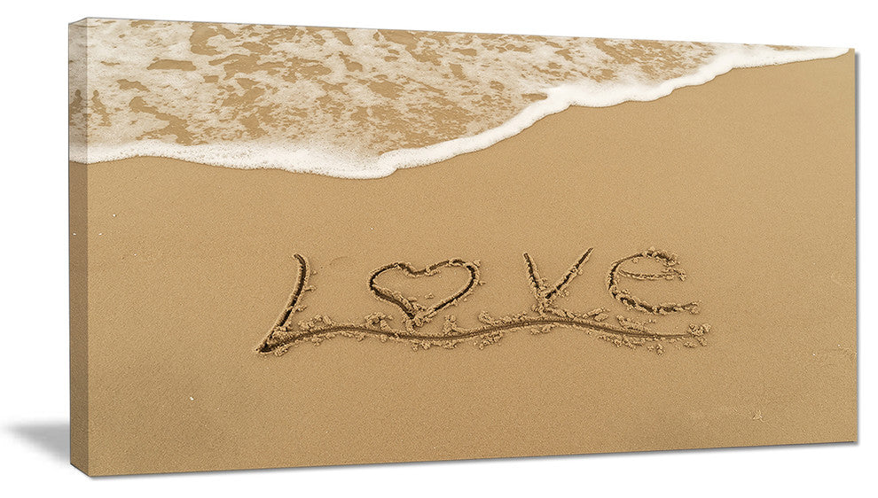 "Love Written on Sandy Seashore" Seascape Wall Art, 1 Panel, 60"x28"