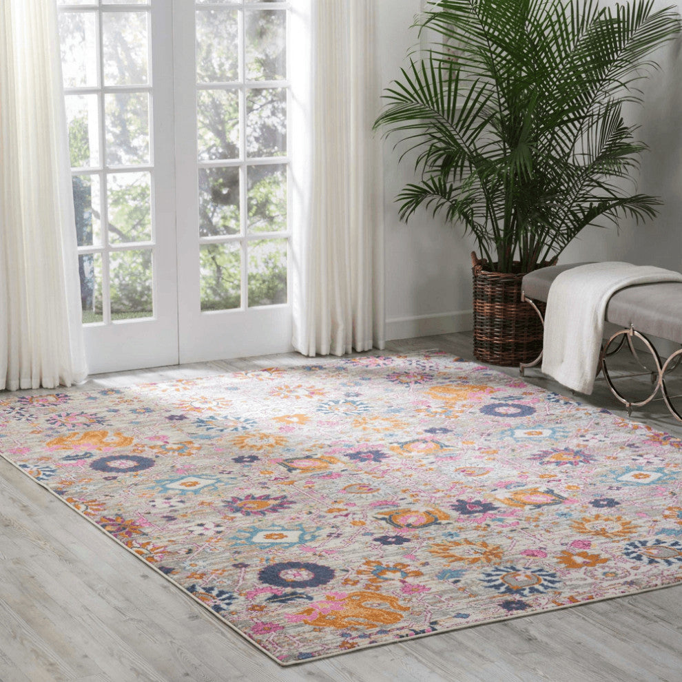 8' X 10' Silver Floral Power Loom Area Rug
