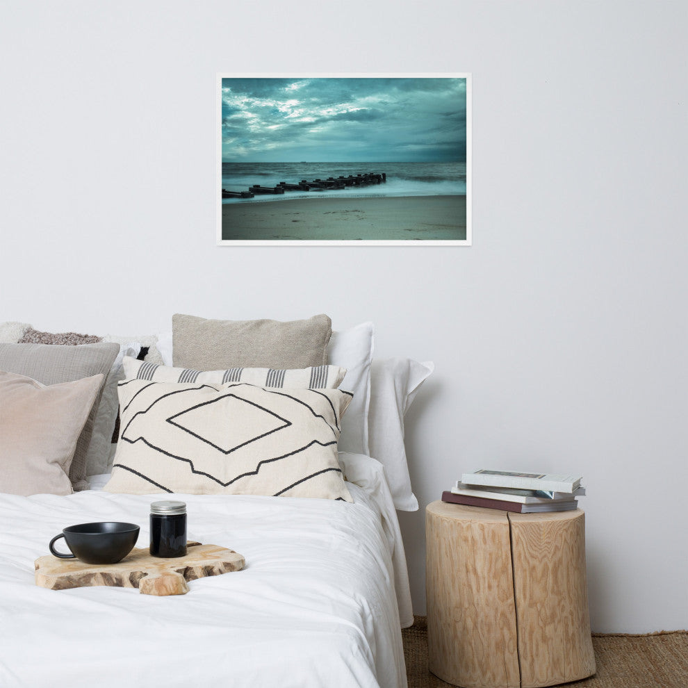 Blue Morning at Rehoboth Coastal Landscape Framed Photo Paper Wall Art Prints, White, 24" X 36"