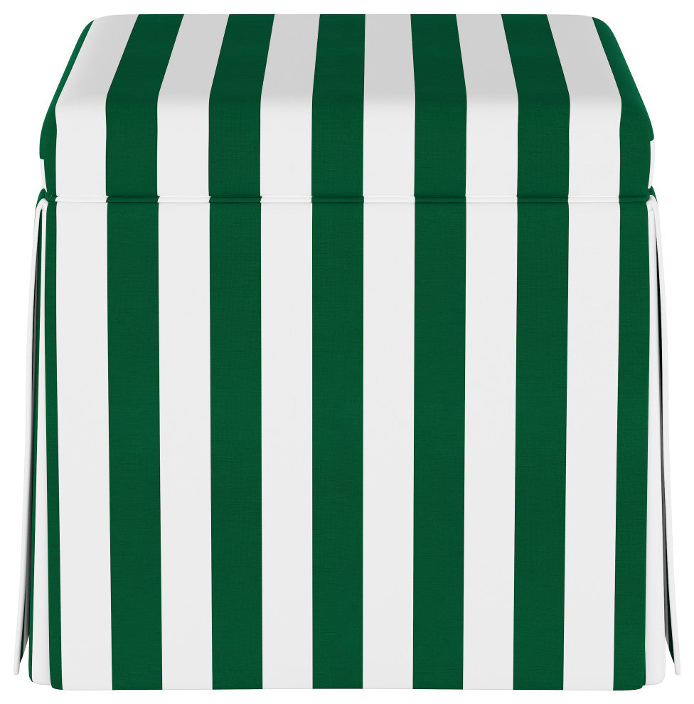 Ivy Skirted Storage Ottoman, Canopy Stripe Emerald