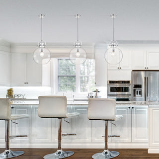 1-Light Chrome Modern Pendant With Globe-shaped Clear Glass Shade