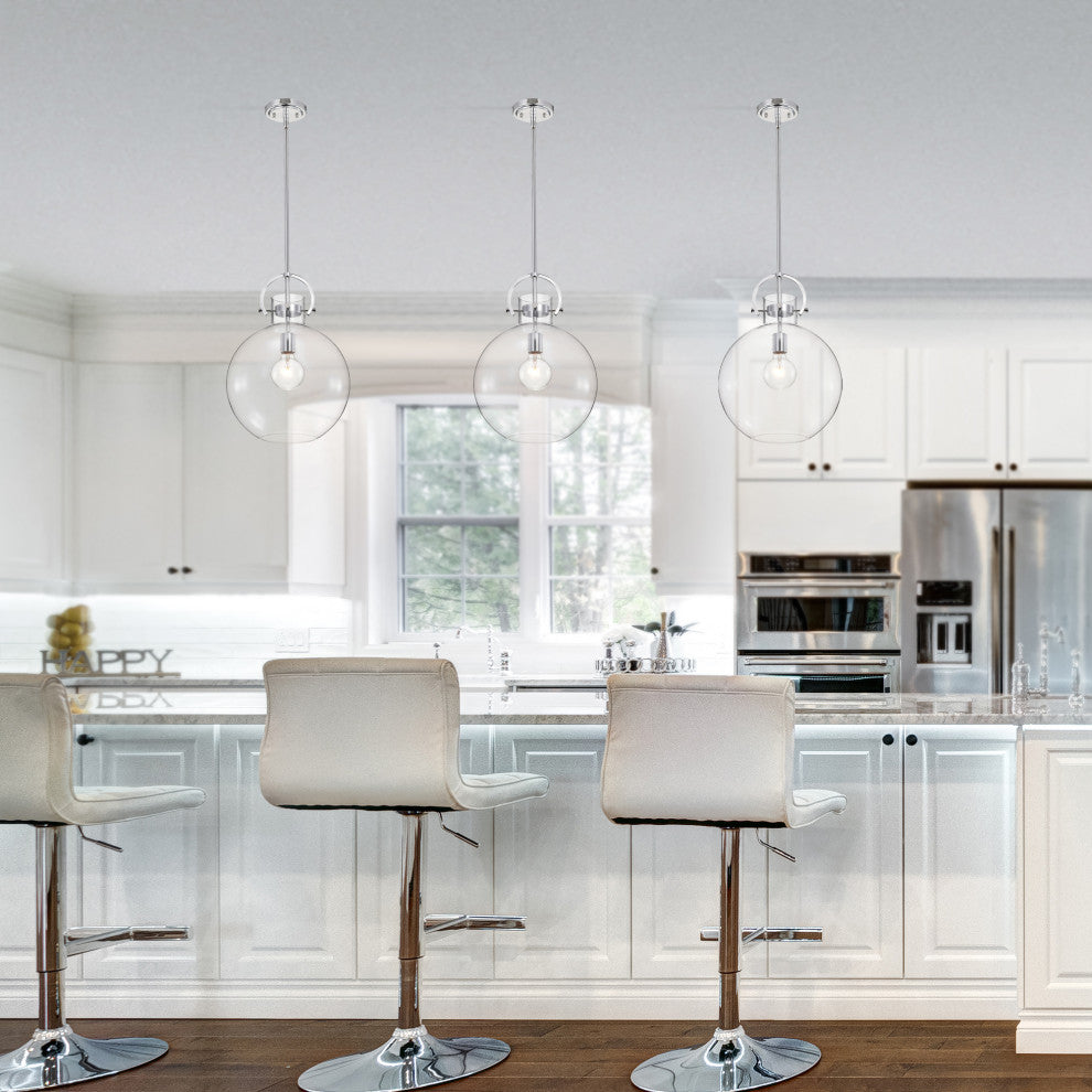 1-Light Chrome Modern Pendant With Globe-shaped Clear Glass Shade