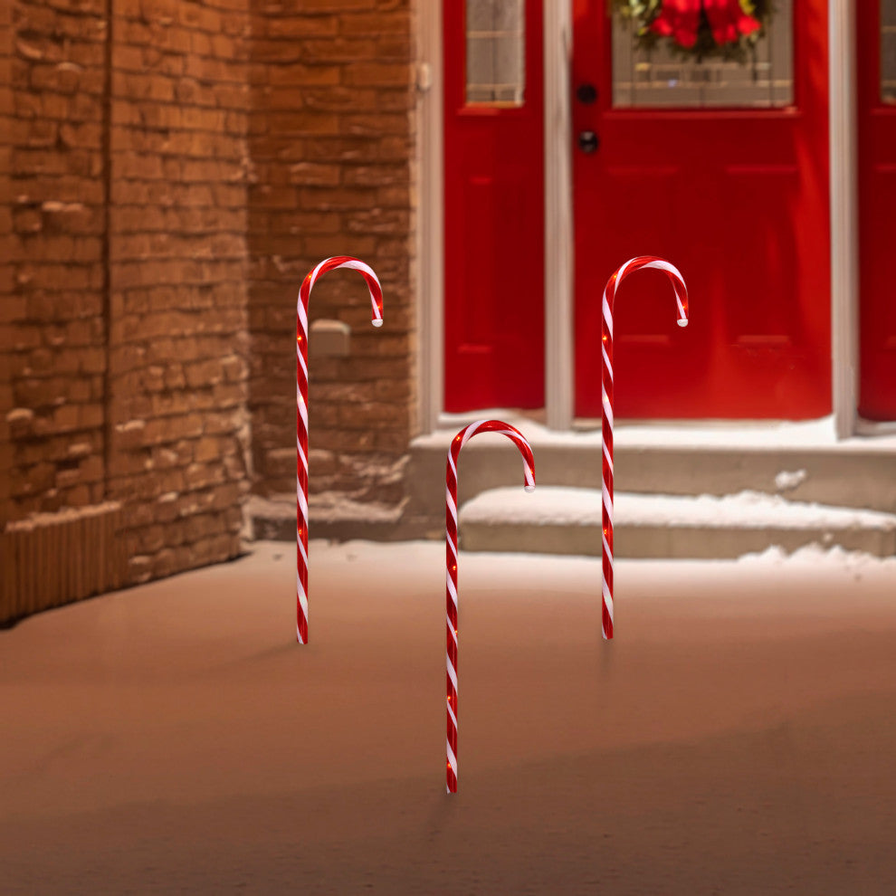 Set of 3 Outdoor Shimmering Candy Cane Christmas Pathway Markers 28"