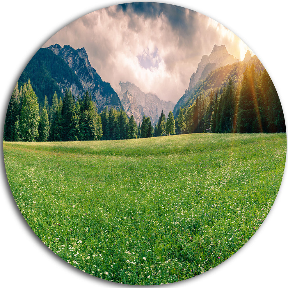 Triglav Mountain Panorama, Landscape Photo Round Metal Wall Art, 11"
