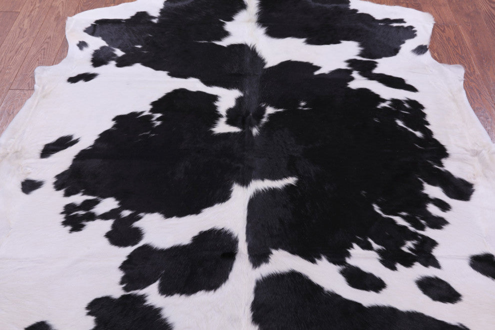 7' 4" X 6' 10" Black and White Natural Cowhide Rug C2183