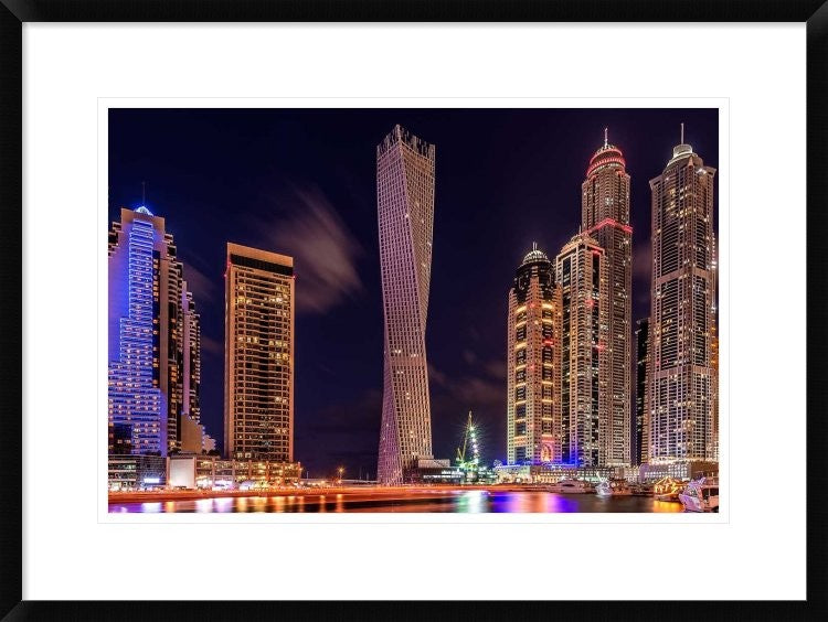 "Dubai Marina Night Shot" Framed Digital Print by Vinaya Mohan, 30x22"