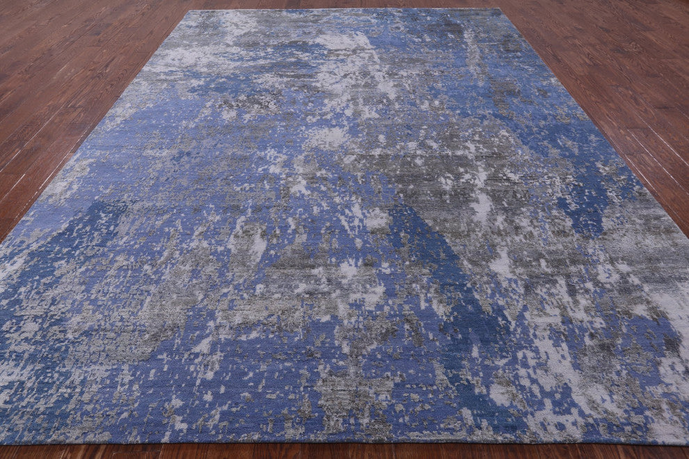 9' 0" X 12' 1" Abstract Handmade Wool and Silk Rug Q8651