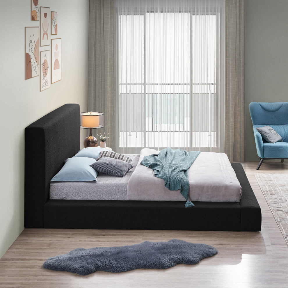 Terra Boucle Fabric Upholstered Bed, Black, Full