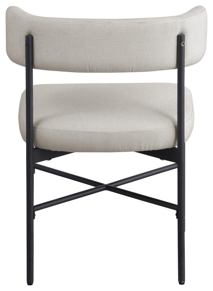 Rivage Durable Linen Textured Fabric Dining Chair, Set of 2, Beige, Matte Black Finish