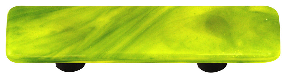 Art Glass Rectangle Swirl Pull, Black Post, Yellow Opal Deep Forest Green Swirl