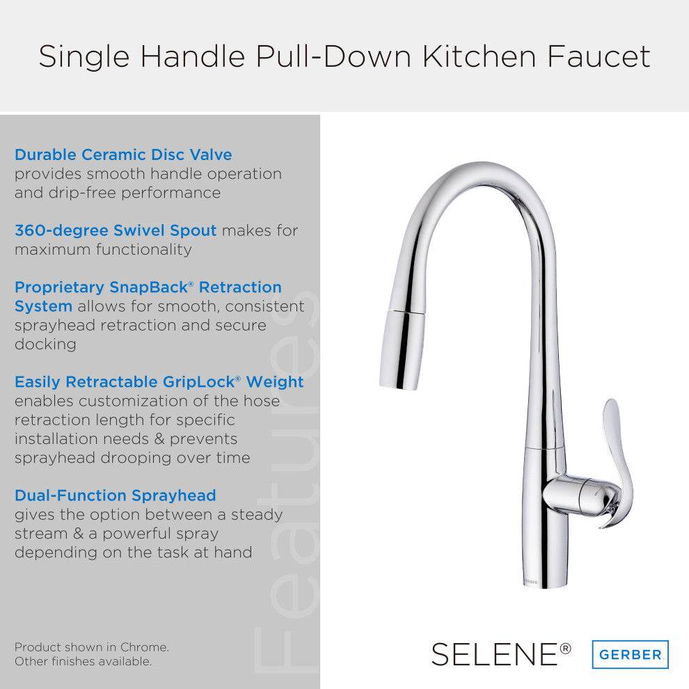 Selene Single Handle Pull-Down Kitchen Faucet w/ Snapback, Stainless Steel