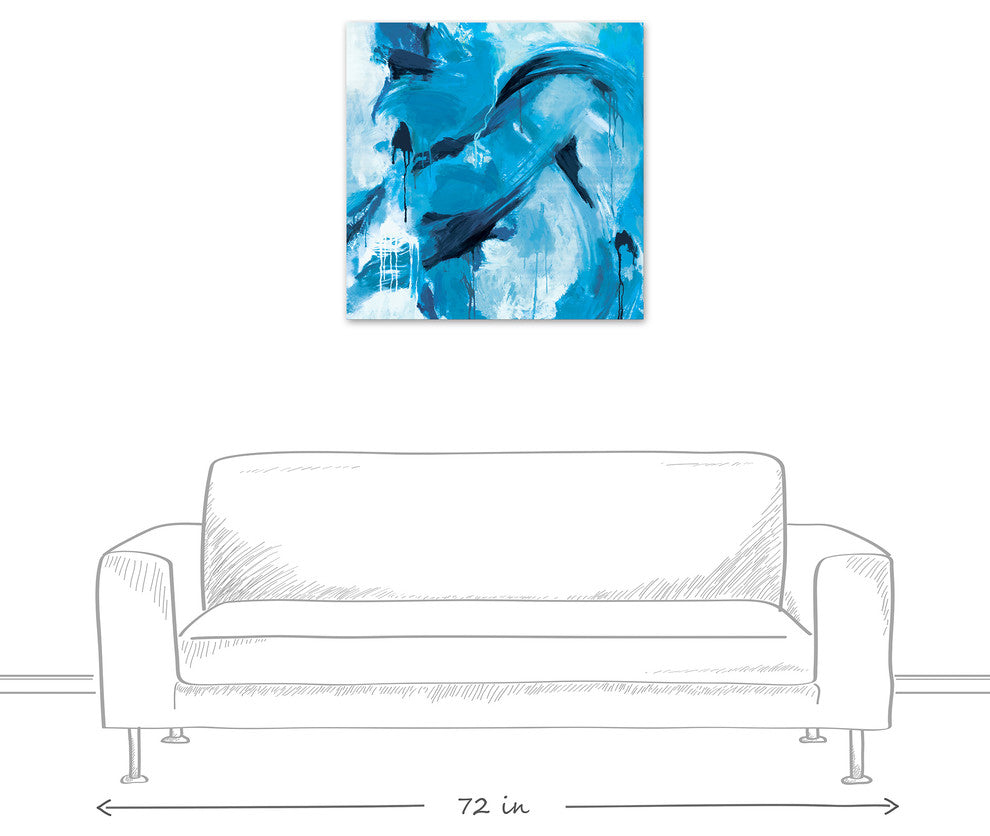 Blue Paint Strokes and Drips 30x30 Canvas Wall Art